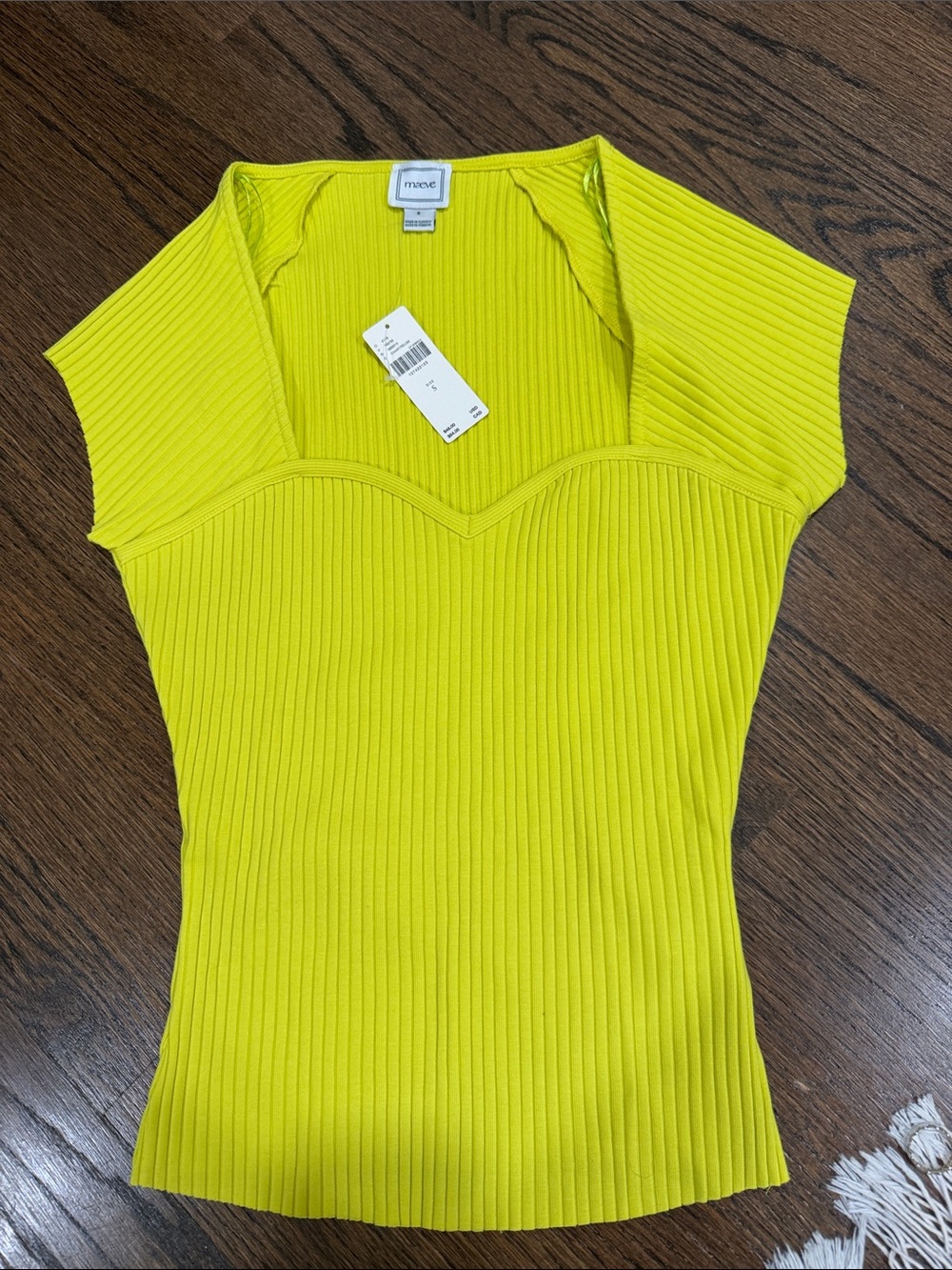Maeve/Anthropologie Bright Yellow Ribbed Sweetheart Top